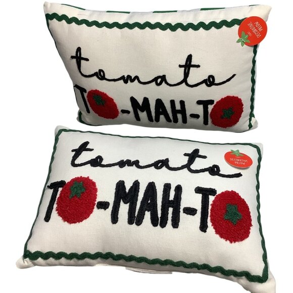 2 Tomato Decorative Pillow To-Mah-To Accent Lumbar 13" x 9" Embroidered Pillows - Picture 2 of 4